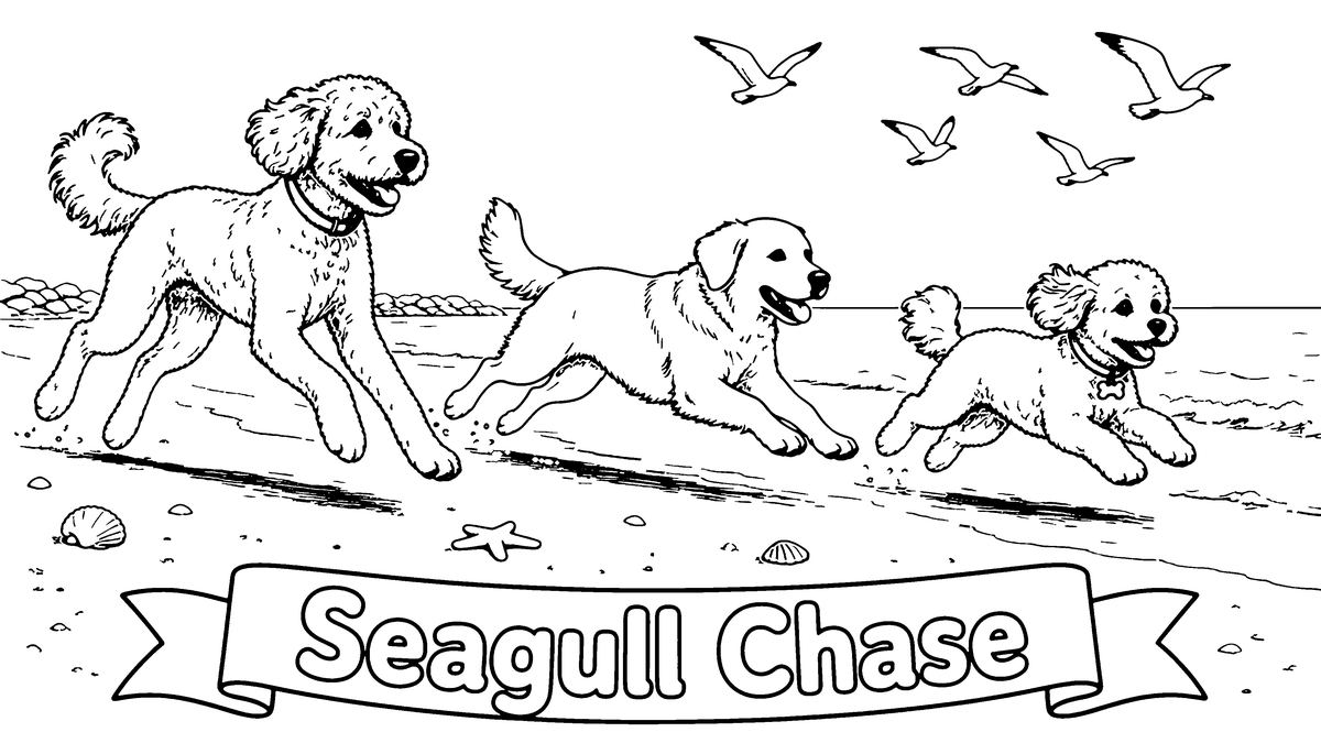 Seagull chase page from Adventures in Seaside